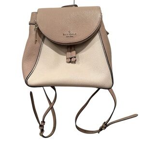 Kate Spade Leila Drawstring Medium Flap Leather Backpack Warm Beige
